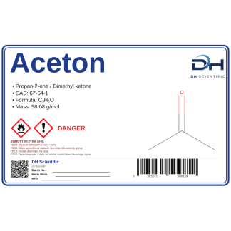 Aceton czysty rozpuszczalnik, 500ml, CAS 67-64-1 — odczynnik, CAS 67-64-1 — etykieta produktu chemicznego