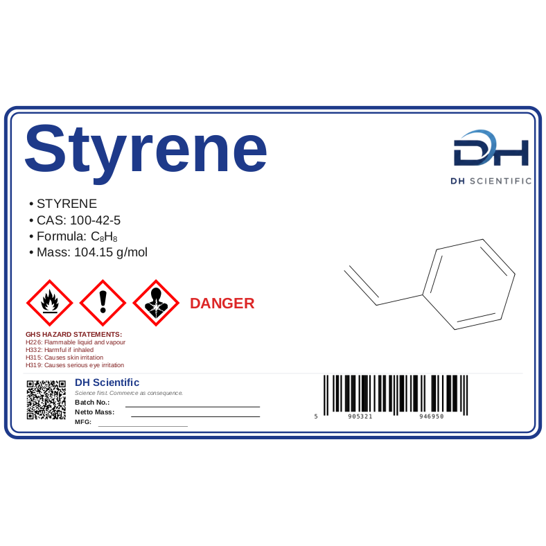 styrene — label CAS 100-42-5