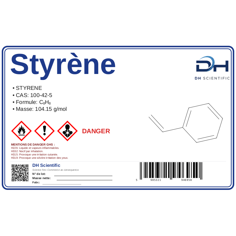 styrène — étiquette CAS 100-42-5