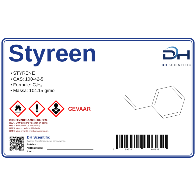 styreen — etiket CAS 100-42-5