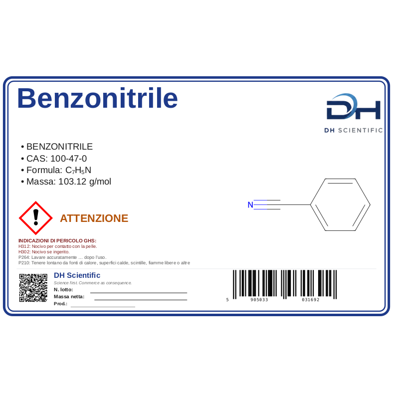 Benzonitrile — etichetta CAS 100-47-0