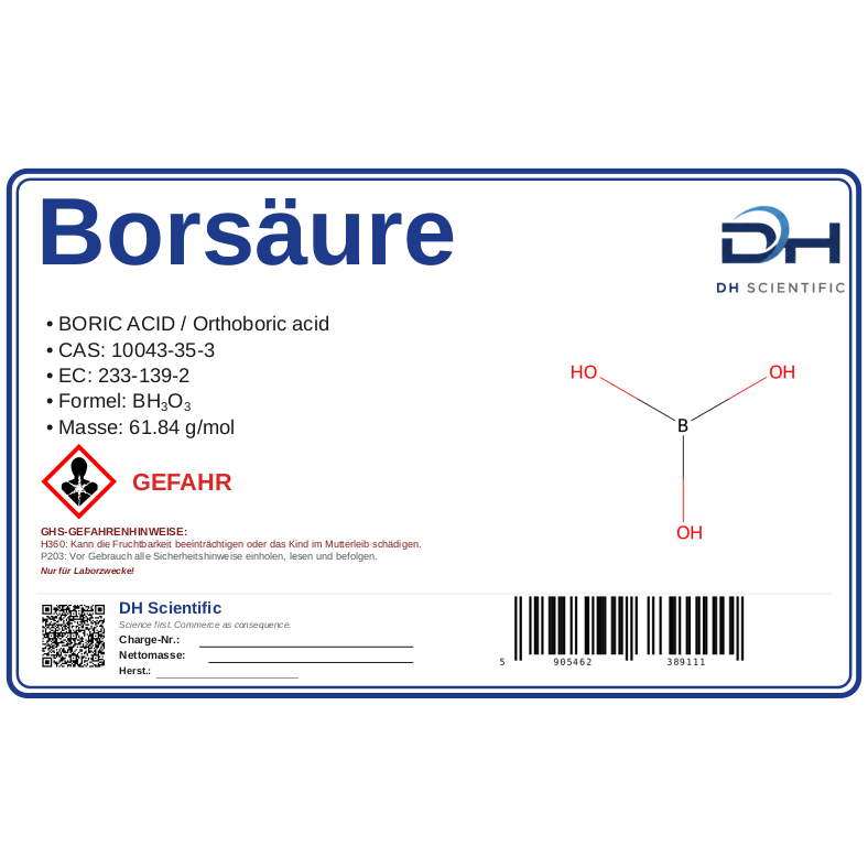 Borsäure — Etikett CAS 10043-35-3