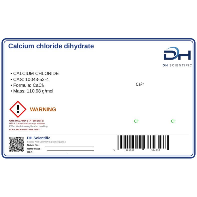 calcium chloride dihydrate — label CAS 10043-52-4