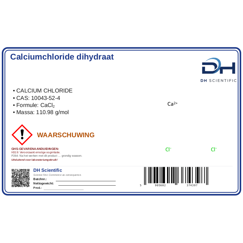 calciumchloride dihydraat — etiket CAS 10043-52-4
