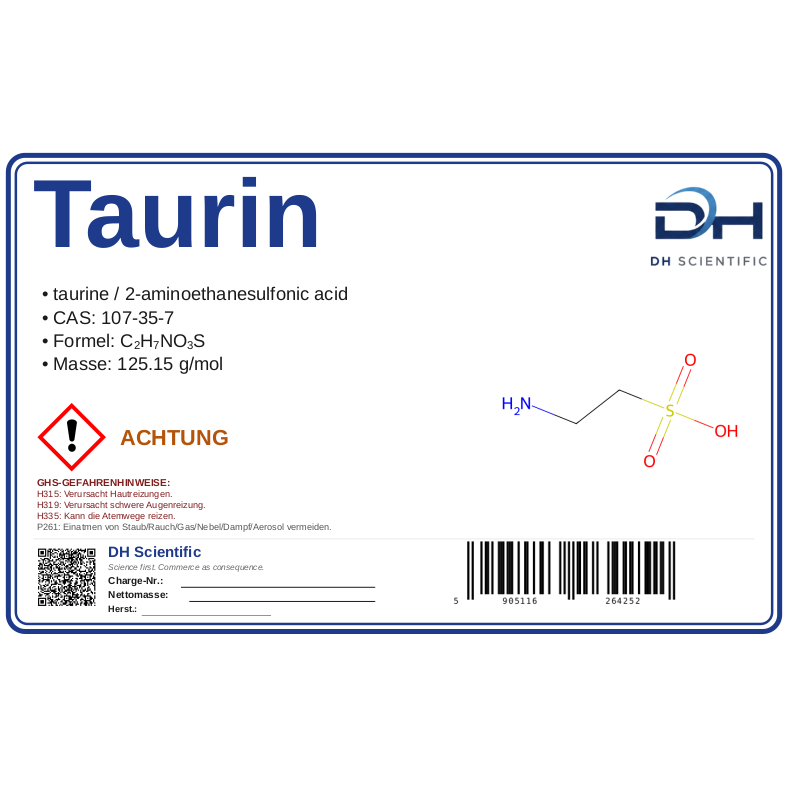 Taurin — Etikett CAS 107-35-7