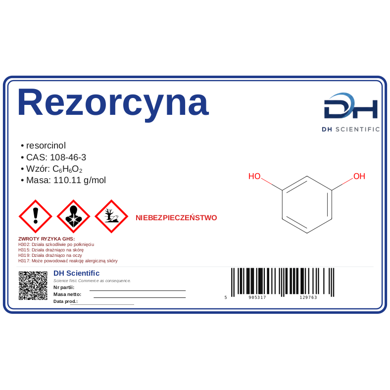 Rezorcyna — etykieta CAS 108-46-3