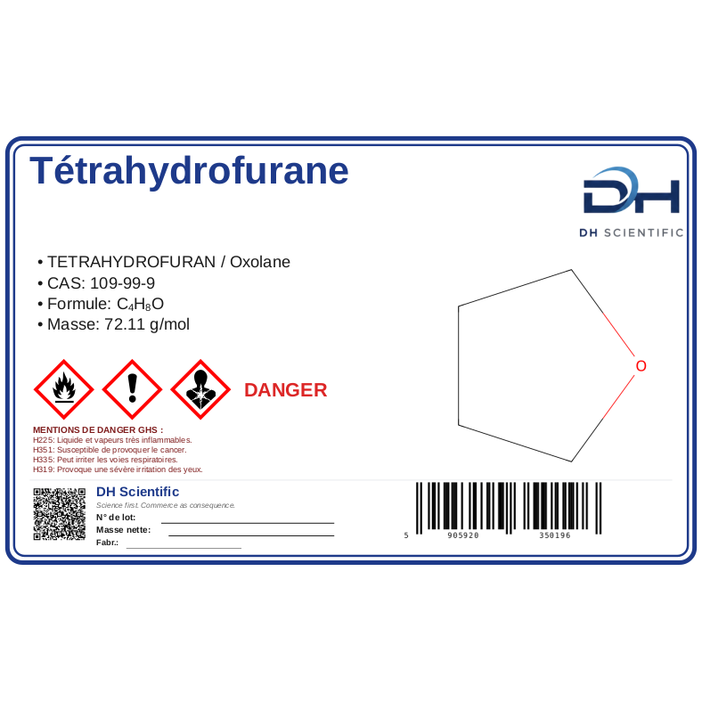 tétrahydrofurane — étiquette CAS 109-99-9