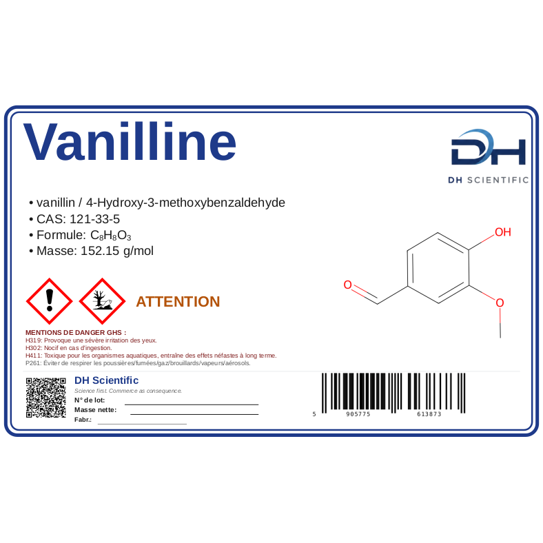 Vanilline — étiquette CAS 121-33-5