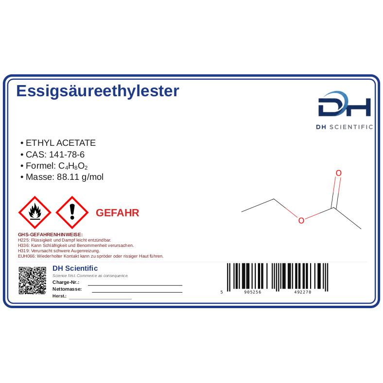 Essigsäureethylester — Etikett CAS 141-78-6