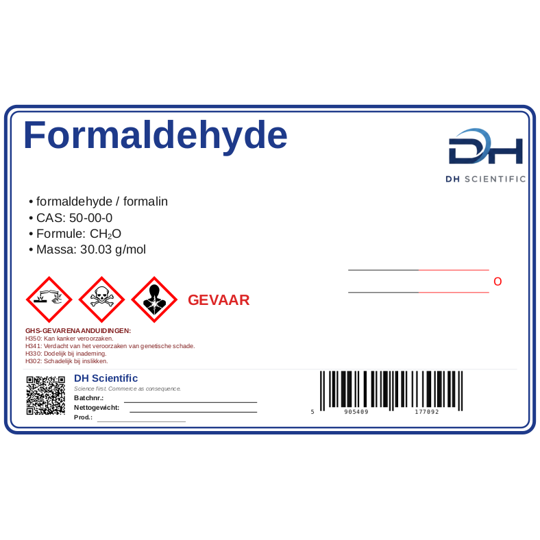 formaldehyde — etiket CAS 50-00-0