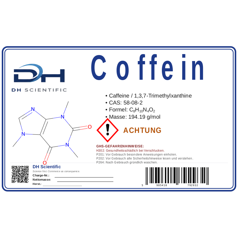 Coffein — Etikett CAS 58-08-2