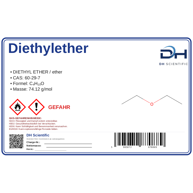Diethylether — Etikett CAS 60-29-7