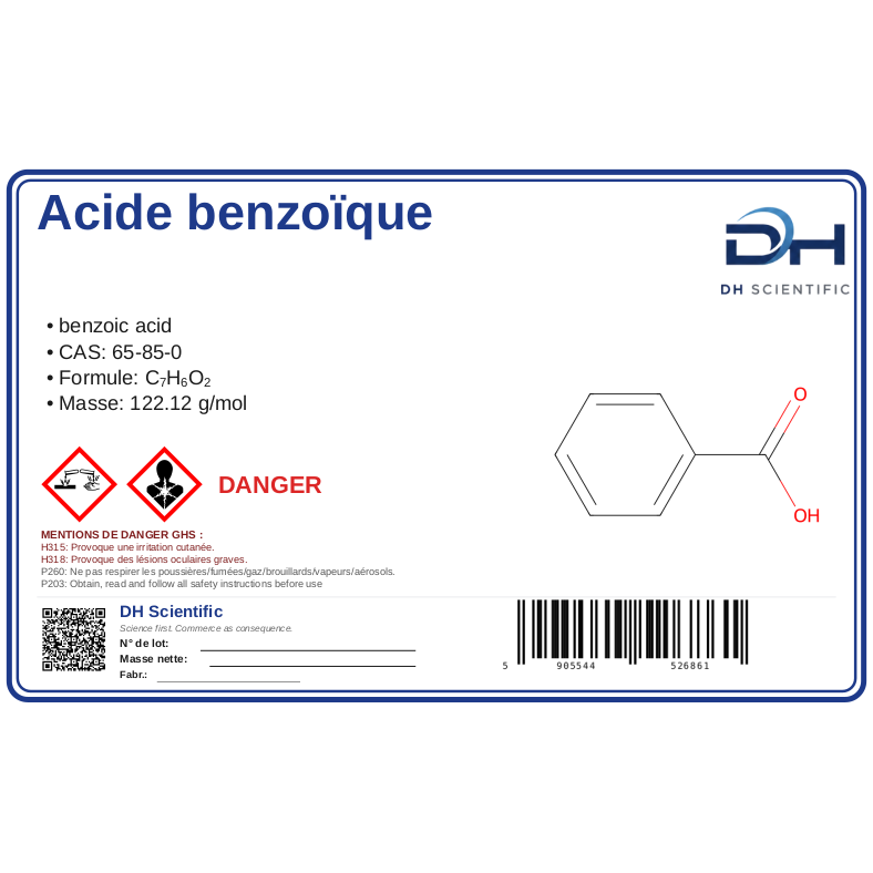 acide benzoïque — étiquette CAS 65-85-0