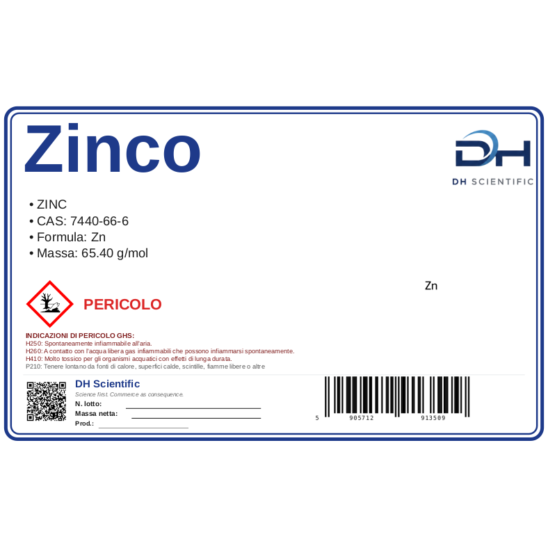 zinco — etichetta CAS 7440-66-6