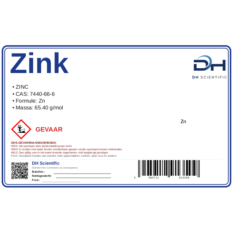 zink — etiket CAS 7440-66-6