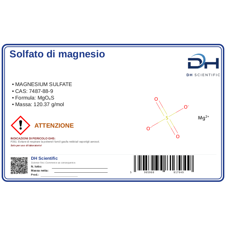 solfato di magnesio — etichetta CAS 7487-88-9