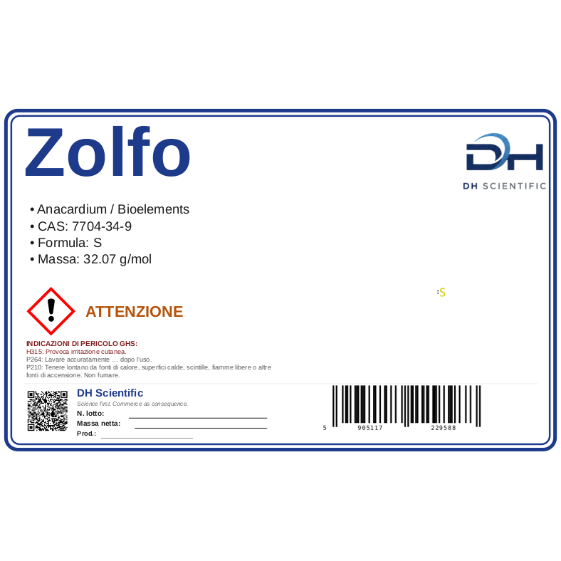 zolfo — etichetta CAS 7704-34-9