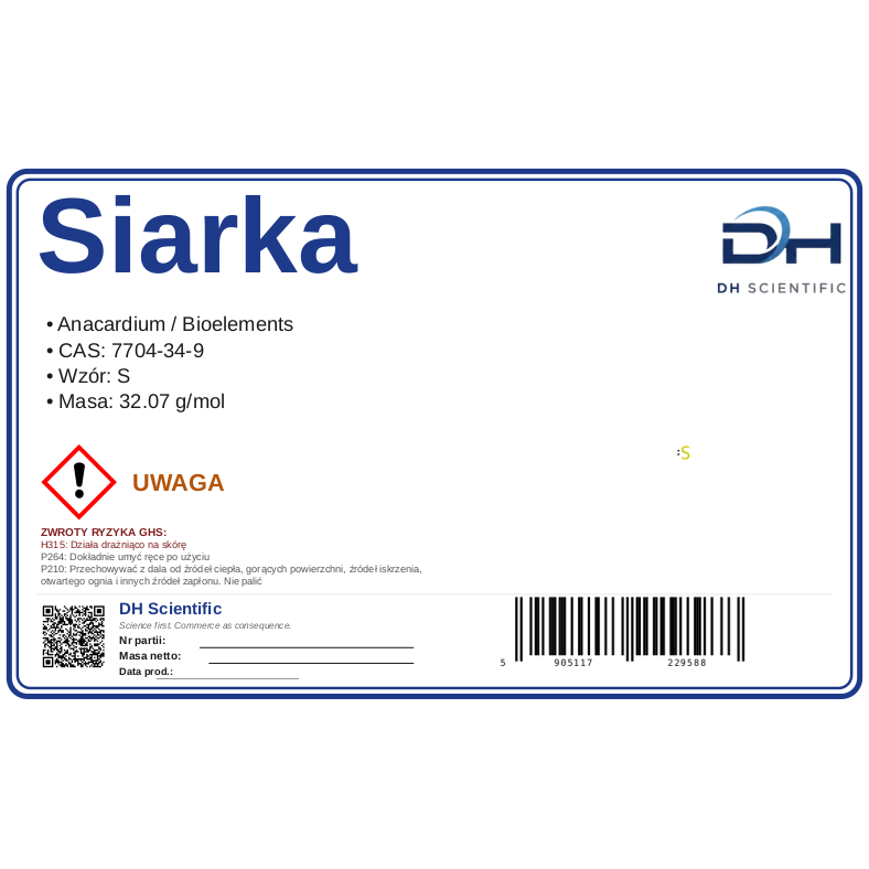 siarka — etykieta CAS 7704-34-9