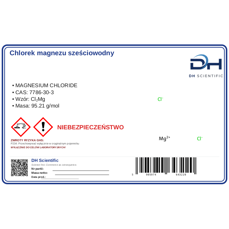 chlorek magnezu sześciowodny — etykieta CAS 7786-30-3