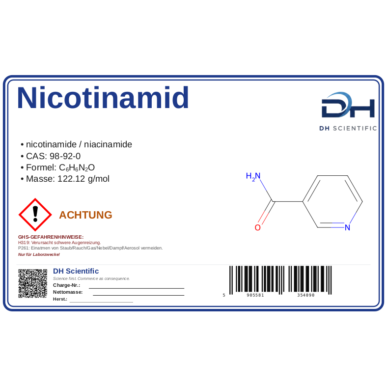 Nicotinamid — Etikett CAS 98-92-0