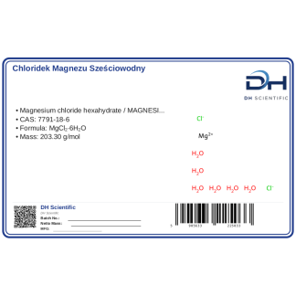 Chloridek magnezu sześciowodny w płatkach 1 kg wysokiej czystości, CAS 7791-18-6 — etykieta produktu chemicznego