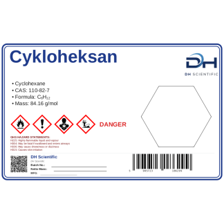 Cykloheksan 100ml czysty odczynnik CAS 110-82-7, CAS 110-82-7 — etykieta produktu chemicznego