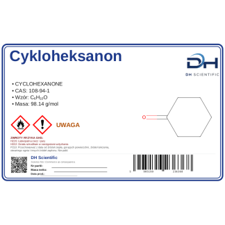 Cykloheksanon 10 g, CAS 108-94-1 — etykieta produktu chemicznego