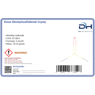 DMSO Dimetylosulfotlenek CZYSTY 500ml, CAS 67-68-5 — etykieta produktu chemicznego