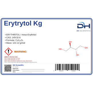 ERYTRYTOL kg 1KG SŁODZIK NATURALNY ERYTROL 1kg 0kcal, CAS 149-32-6 — etykieta produktu chemicznego