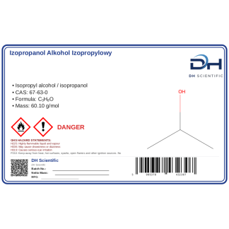 Izopropanol alkohol izopropylowy 1L 99,9% CAS 67-63-0, CAS 67-63-0 — etykieta produktu chemicznego