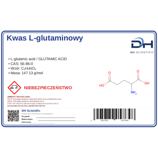 Kwas L-glutaminowy, CAS 56-86-0 — etykieta produktu chemicznego
