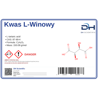 Kwas L-winowy 500g spozywczy odczynnik CAS 87-69-4, CAS 87-69-4 — etykieta produktu chemicznego