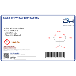 Kwas cytrynowy jednowodny, 250g, CAS 5949-29-1 — odczynnik, CAS 5949-29-1 — etykieta produktu chemicznego