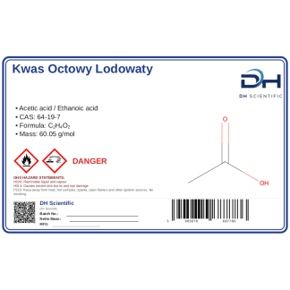Kwas octowy lodowaty (CH3COOH) CAS 64-19-7, CAS 64-19-7 — etykieta produktu chemicznego