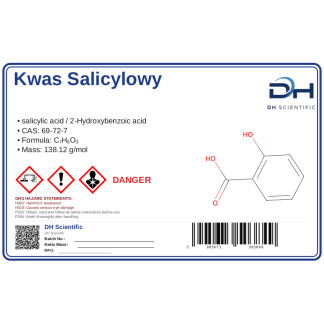 Kwas salicylowy 100g czysty odczynnik CAS 69-72-7, CAS 69-72-7 — etykieta produktu chemicznego