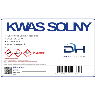 Kwas solny / chlorowodor (HCl) CAS 7647-01-0, CAS 7647-01-0 — etykieta produktu chemicznego