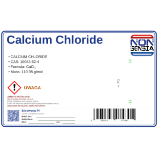 Chlorek wapnia dwuwodny, 250g, CAS 10035-04-8 — odczynnik, CAS 10043-52-4 — etykieta produktu chemicznego