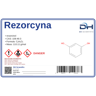 Rezorcyna (C6H6O2) CAS 108-46-3 odczynnik, CAS 108-46-3 — etykieta produktu chemicznego