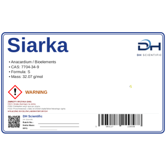 Siarka, CAS 7704-34-9 — odczynnik, CAS 7704-34-9 — etykieta produktu chemicznego