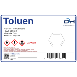 Toluen 100ml czysty odczynnik CAS 108-88-3, CAS 108-88-3 — etykieta produktu chemicznego