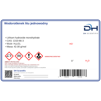 Wodorotlenek litu jednowodny, CAS 1310-66-3 — etykieta produktu chemicznego