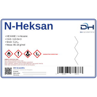 n-Heksan 10 g, CAS 110-54-3 — etykieta produktu chemicznego