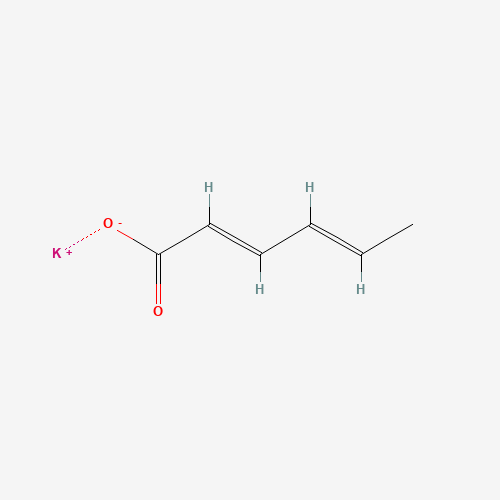 Szkielet 2D Sorbinian potasu, CAS 24634-61-5, CAS 24634-61-5, wzór C6H7KO2
